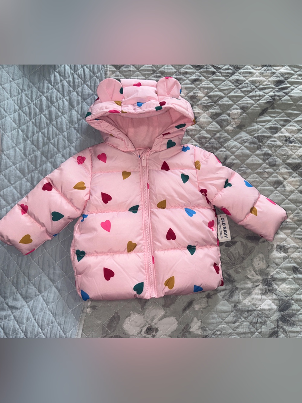 Old Navy Girls Pink Heart Puffer Jacket – Size 12-18 Months – NWT